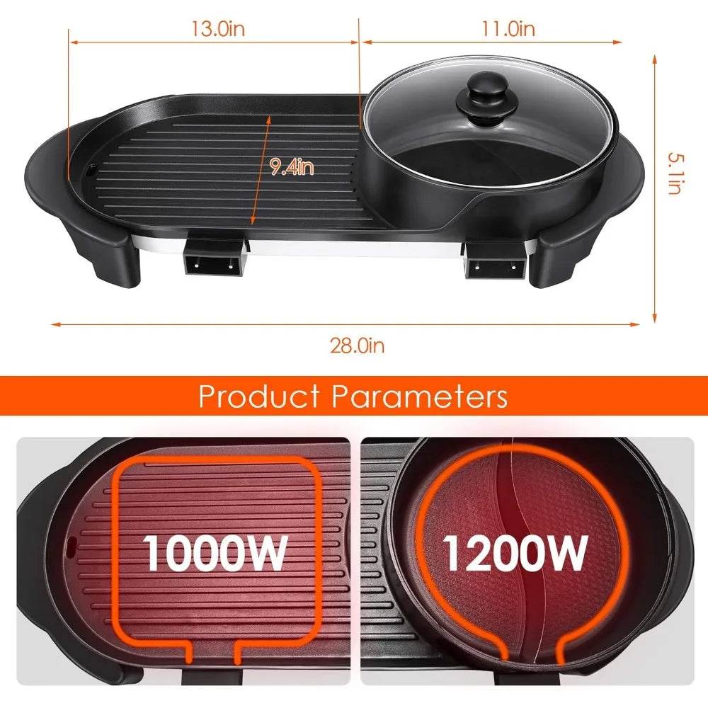 Indoor Electric Hot Pot and Korean Grill Combo with Divider - Loft&Timber