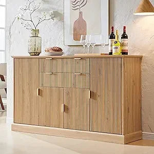 58" White Fluted Buffet Cabinet with Storage - Loft&Timber