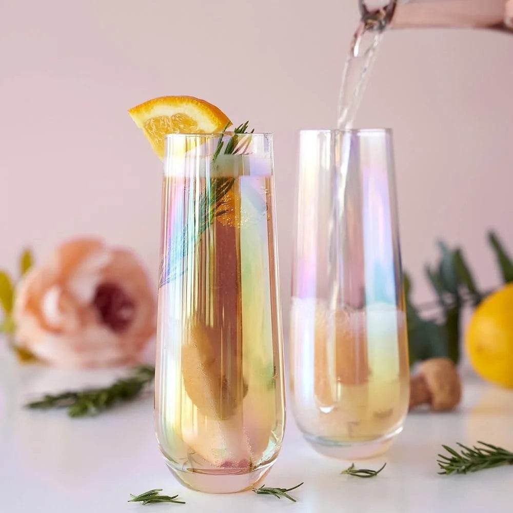 Lustrous Iridescent Stemless Champagne Glasses Set Colorful - Loft&Timber