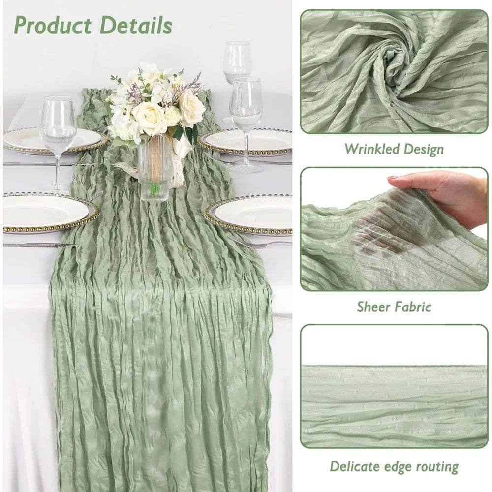 8 Pack Sage Green Cheesecloth Table Runners - Loft&Timber