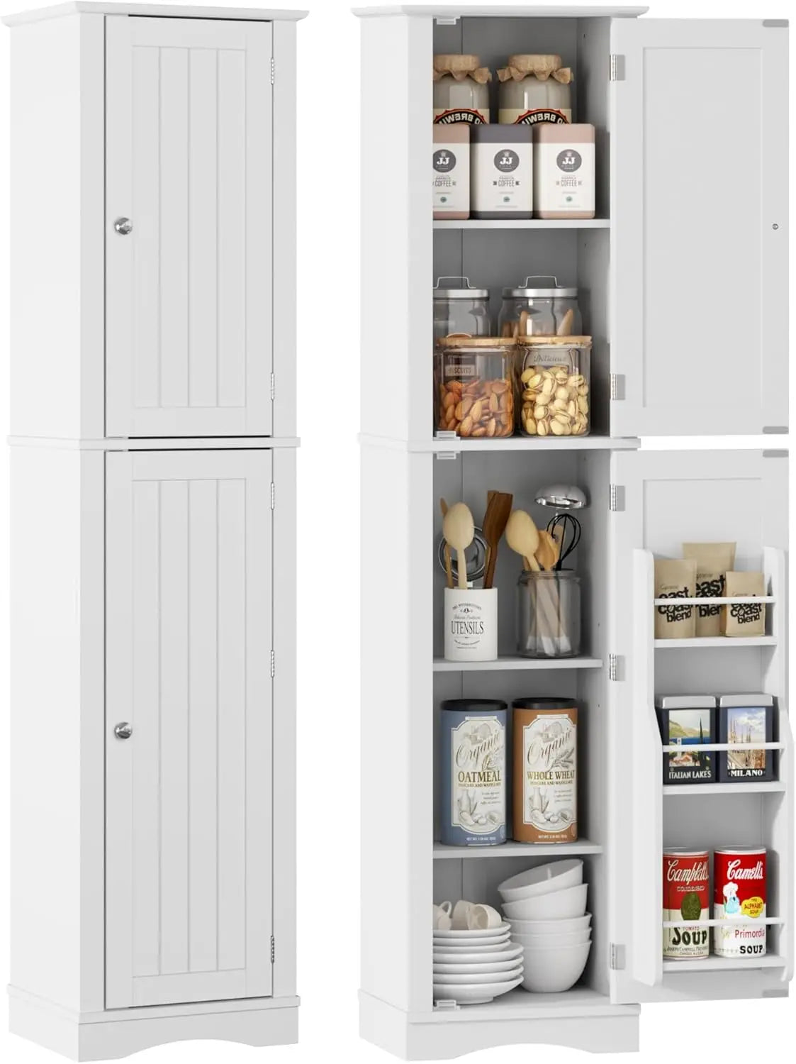 Tall Bathroom Storage Cabinet, 64" Slim Pantry with Door Storage - Loft&Timber