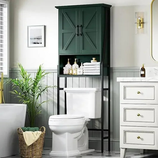 Space-Saving Toilet Storage Cabinet with Barn-Style Doors for Above Toilet Organization
