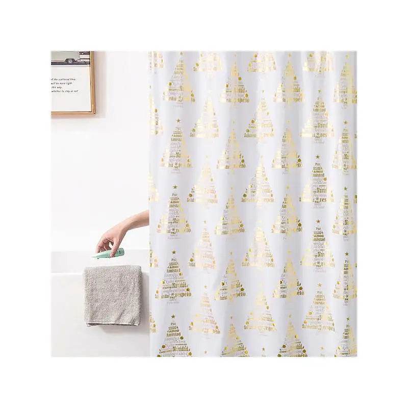 White Holiday Shower Curtain with Gold Foil Print - Loft&Timber