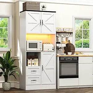 Tall Kitchen Pantry Storage Cabinet with Wine Rack - Loft&Timber