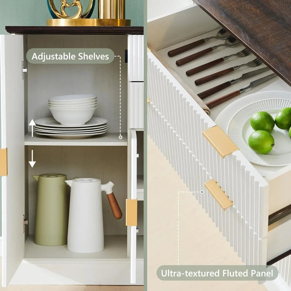58" White Fluted Buffet Cabinet with Storage - Loft&Timber