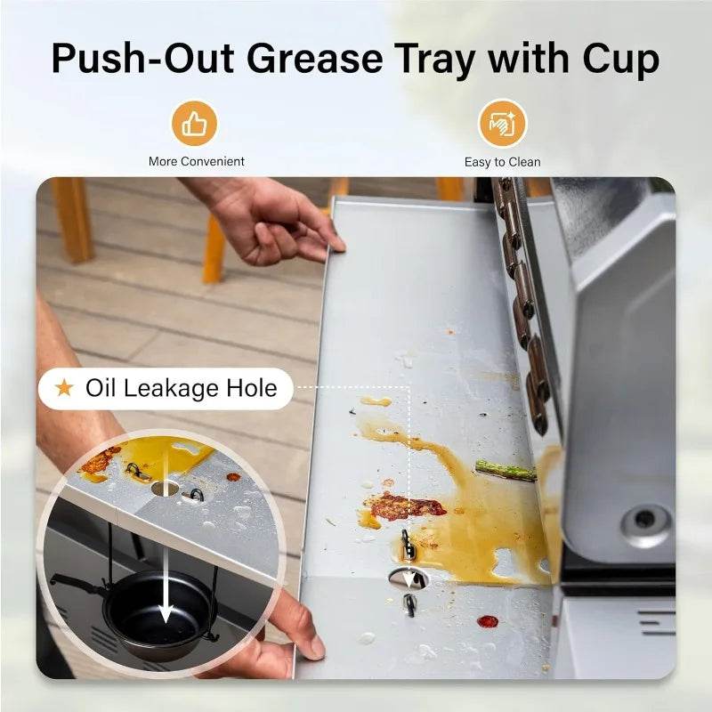 6-Burner Propane BBQ Grill, Porcelain Cast Iron Grates & Side Burner, Black - Loft&Timber