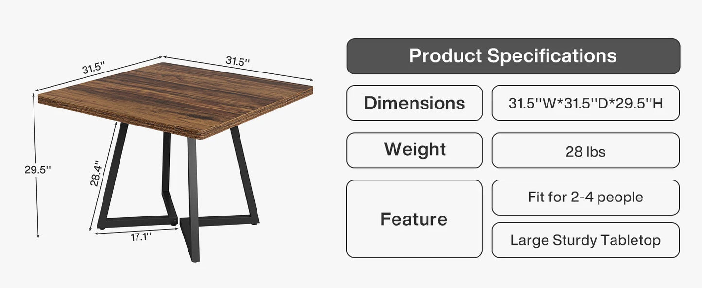 Tribesigns Square Dining Table for 4, 31.5" - Loft&Timber