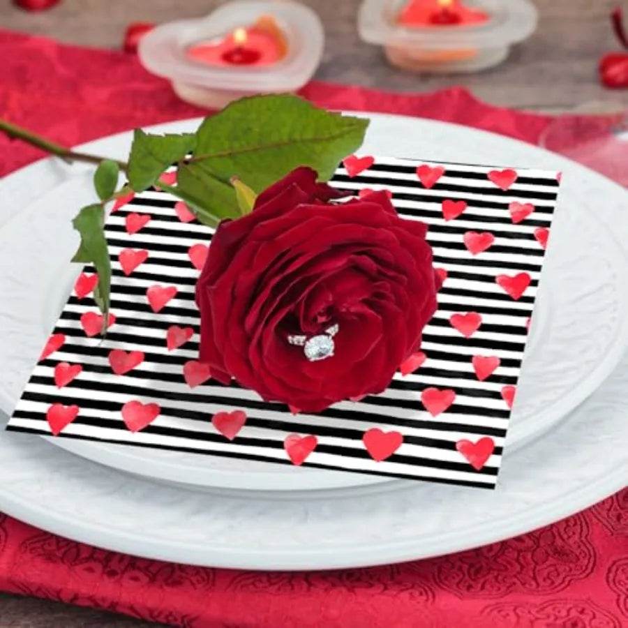 50 Pack Paper napkins Red Heart Stripe Cocktail napkins - Loft&Timber