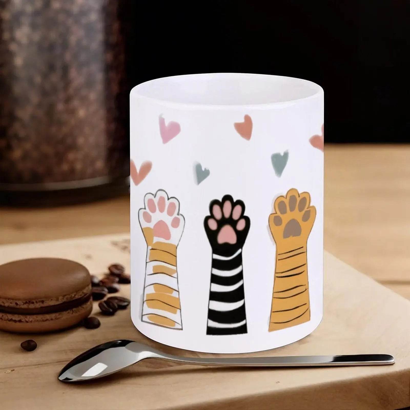 Four Paw Prints With Hearts In The Background Coffee Cup, 330ml Mug - Loft&Timber