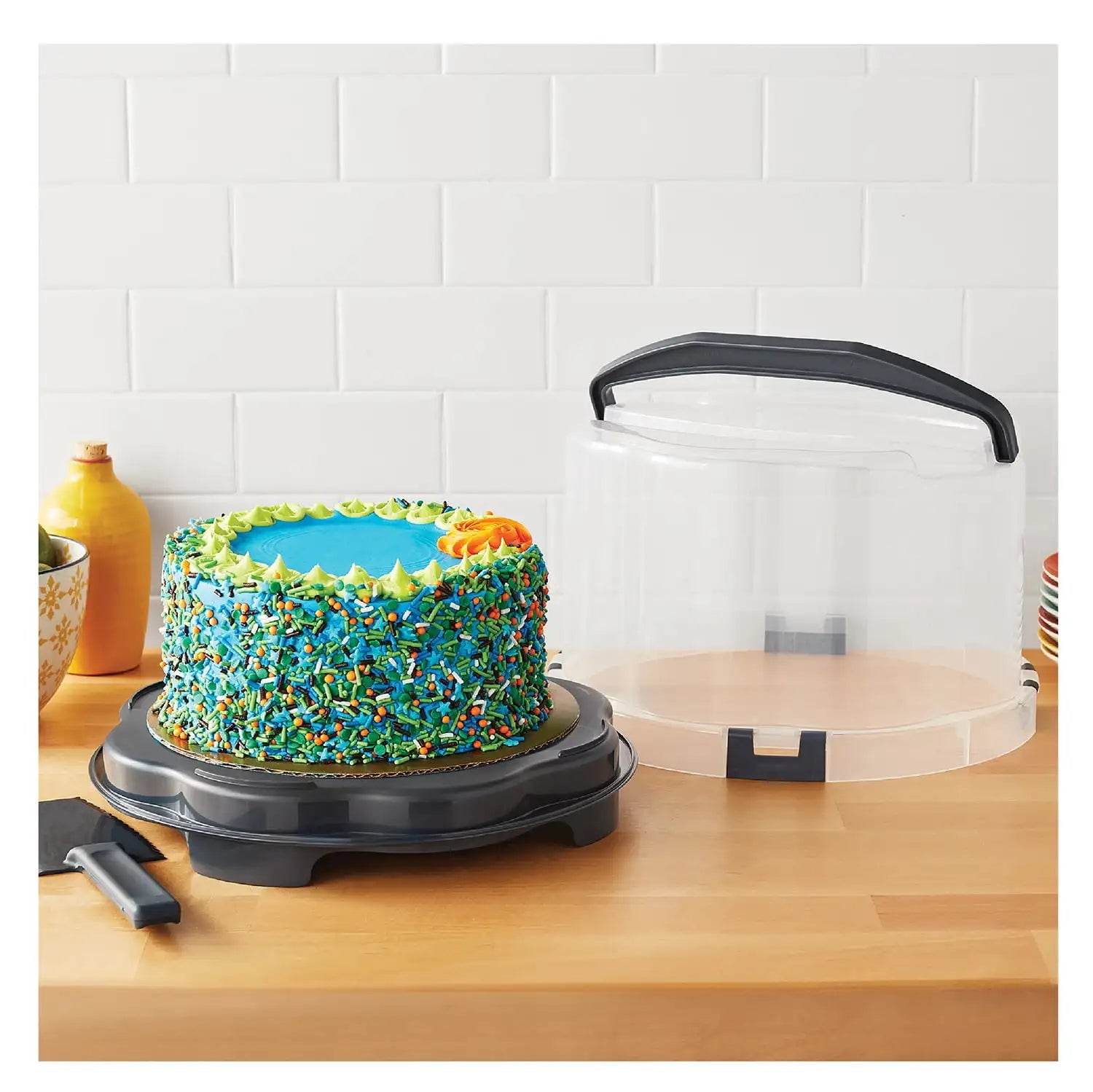 Round Plastic Cake and Cupcake Holder with Gray Handle - Loft&Timber
