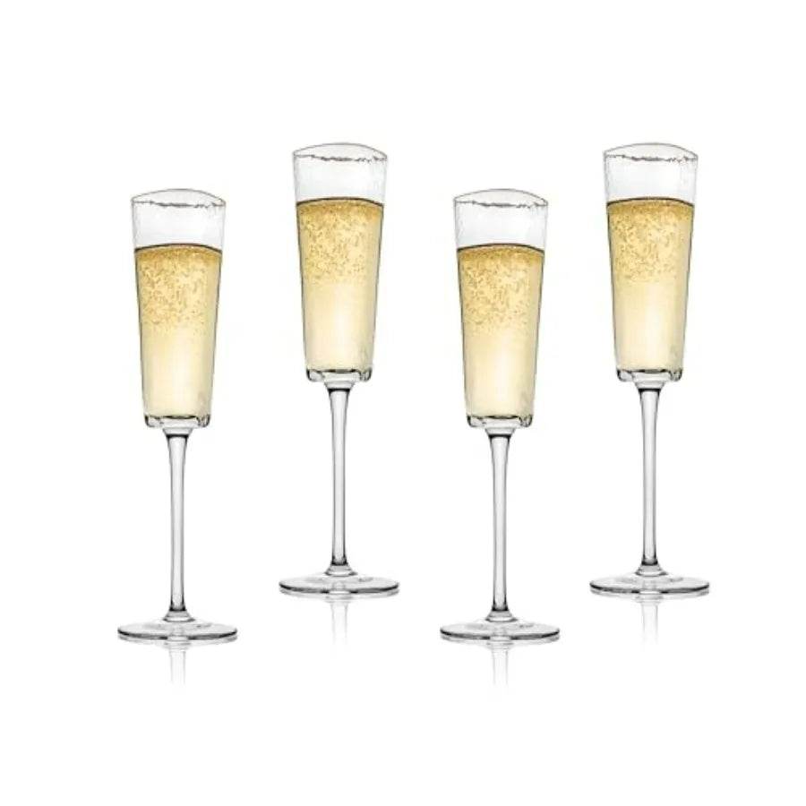 Gold Rimmed Champagne Flutes Set of 4 6oz Handblown - Loft&Timber
