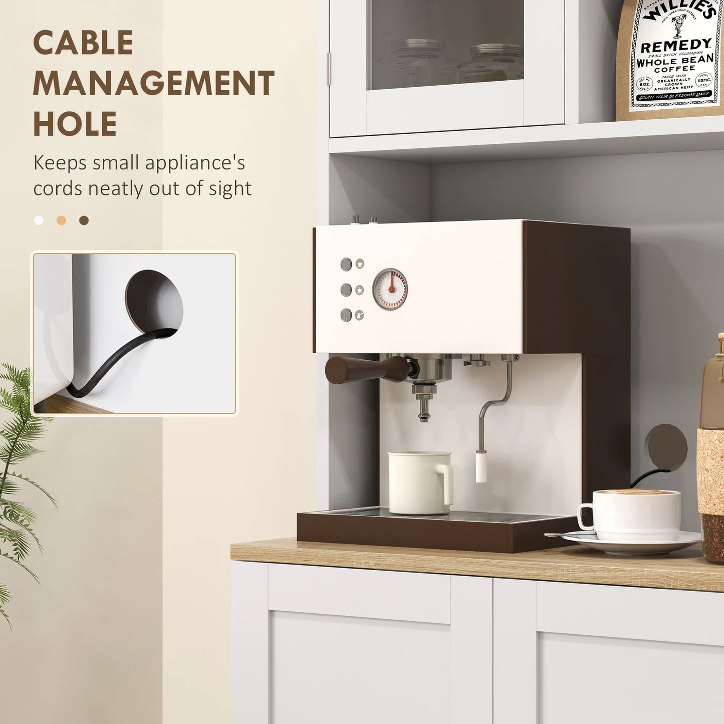 HOMCOM 66.5" Tall Kitchen Pantry Storage Cabinet with Microwave Stand White - Loft&Timber