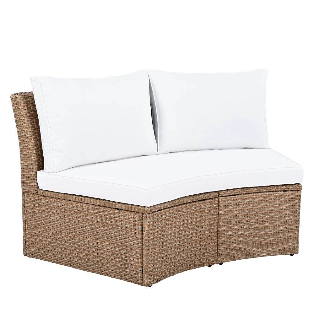 10-Piece Outdoor Sectional Rattan Sofa Set, White - Loft&Timber
