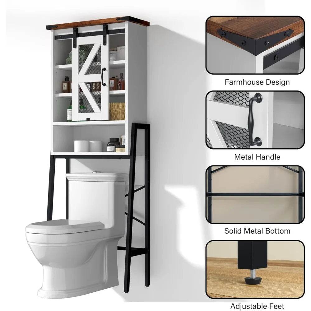 rustic farmhouse-style toilet storage cabinet with adjustable shelves and barn door - Loft&Timber