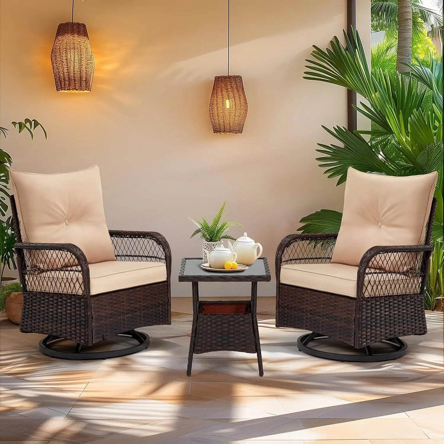 3 Pieces Patio Furniture Set, Outdoor Swivel Patio Rocker Chairs with Thick Cushions - Loft&Timber