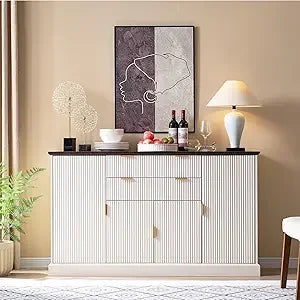 58" White Fluted Buffet Cabinet with Storage - Loft&Timber