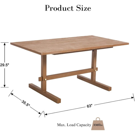 63" Farmhouse Dining Table for 4-6 People, Rectangular Wood Dinner Table - Loft&Timber