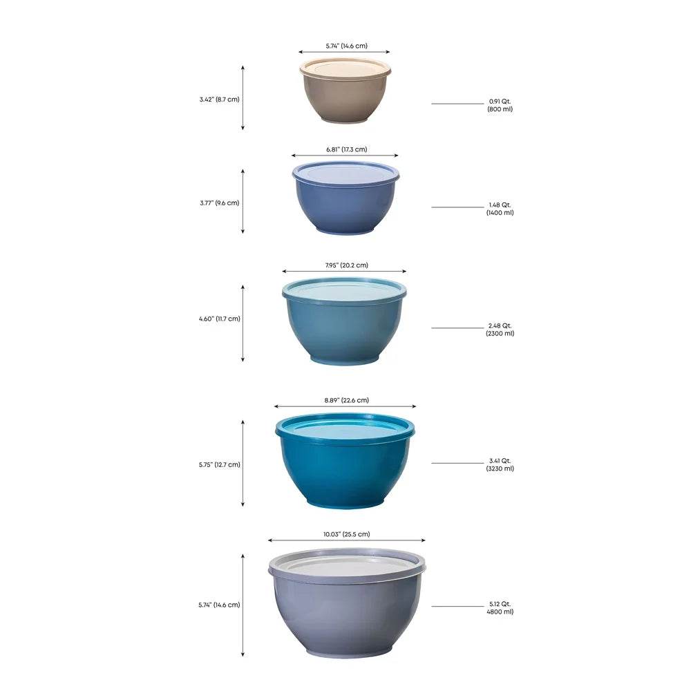 Nonslip Mixing Bowl Set with Lids 10 Pieces - Loft&Timber