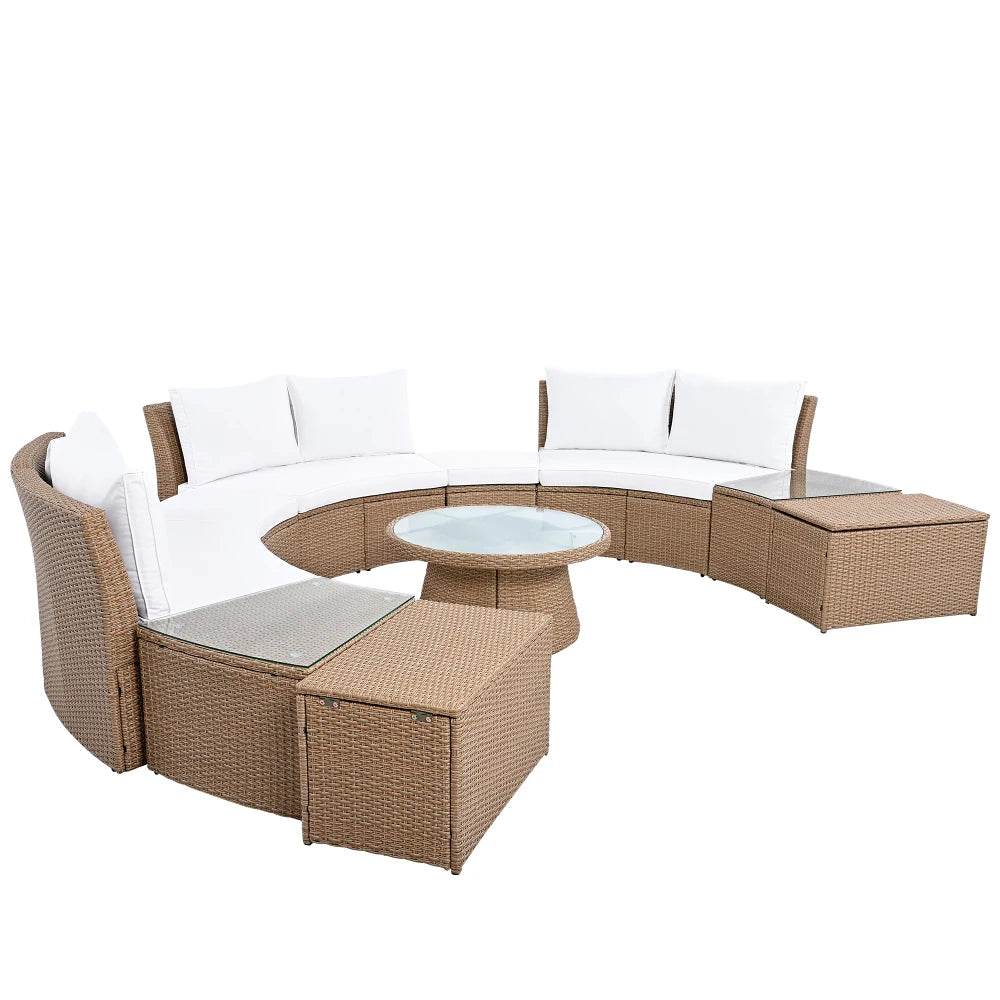 10-Piece Outdoor Sectional Rattan Sofa Set, White - Loft&Timber
