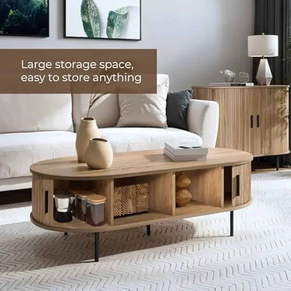 47" Mid Century Modern Coffee Tables with Slatted Door - Loft&Timber