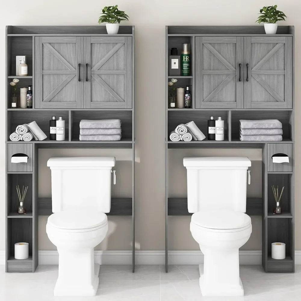 Farmhouse Style Over-the-Toilet Storage Cabinet with Dual Barn Doors, Toilet Paper Holder, and Space-Saving Design for Bathroom - Loft&Timber