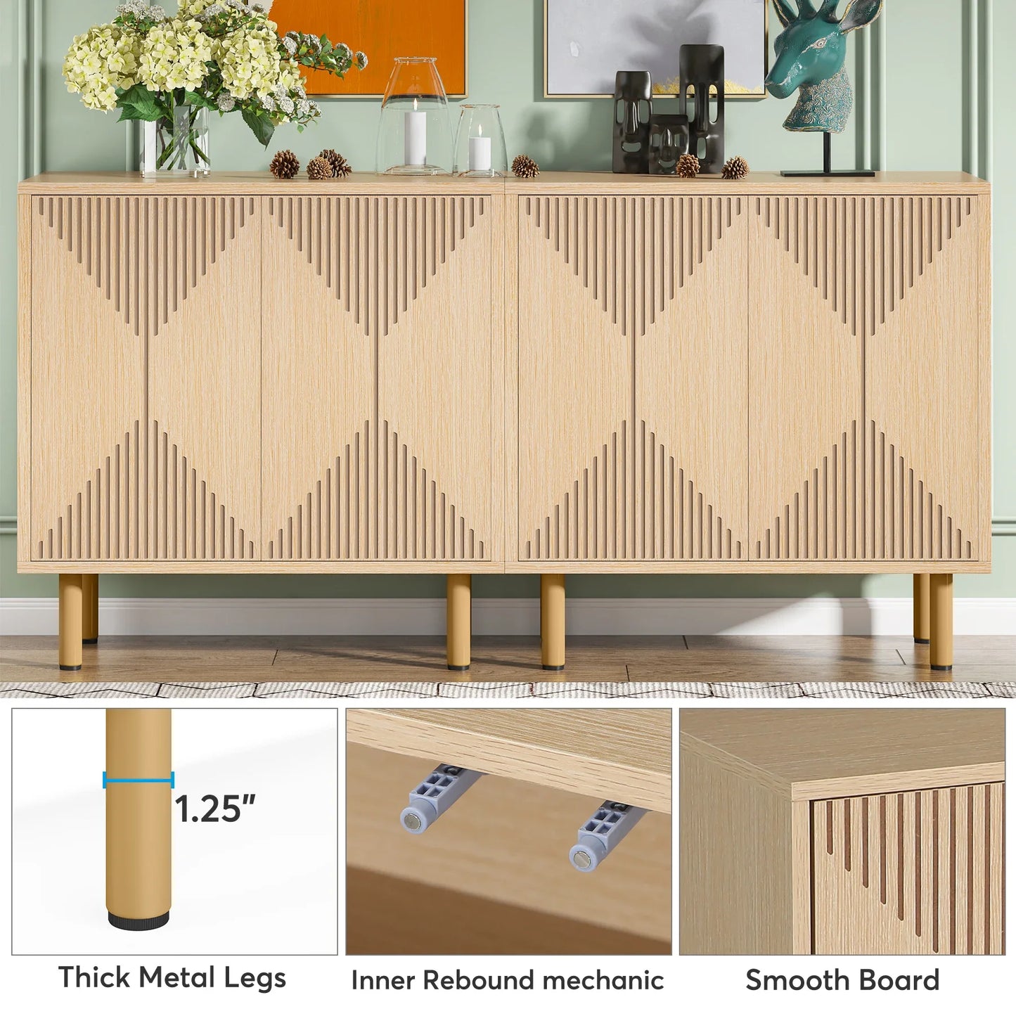 59" Tribesigns Modern Natural Storage Cabinet; Freestanding Floor Cabinet - Loft&Timber