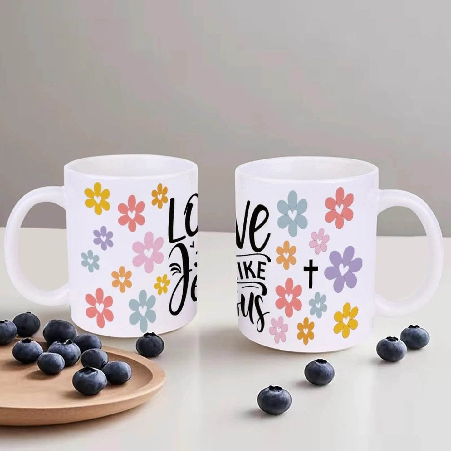 Love Like Jesus With Flowers Ceramic Coffee Mug Bible Verse Cups, 330ml Espresso Cups - Loft&Timber