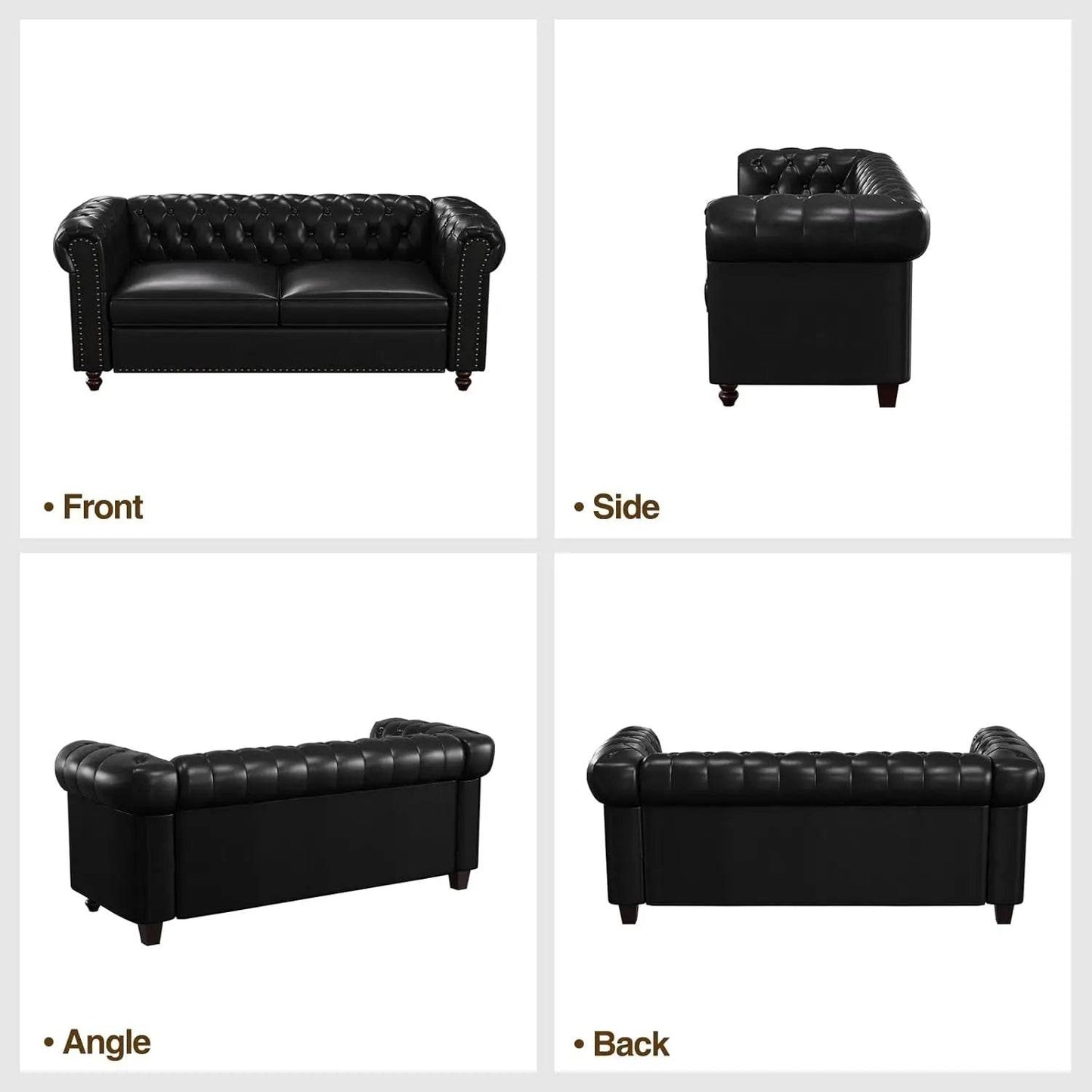 Chesterfield Faux Leather Sofa Couch with Wooden Legs - Loft&Timber