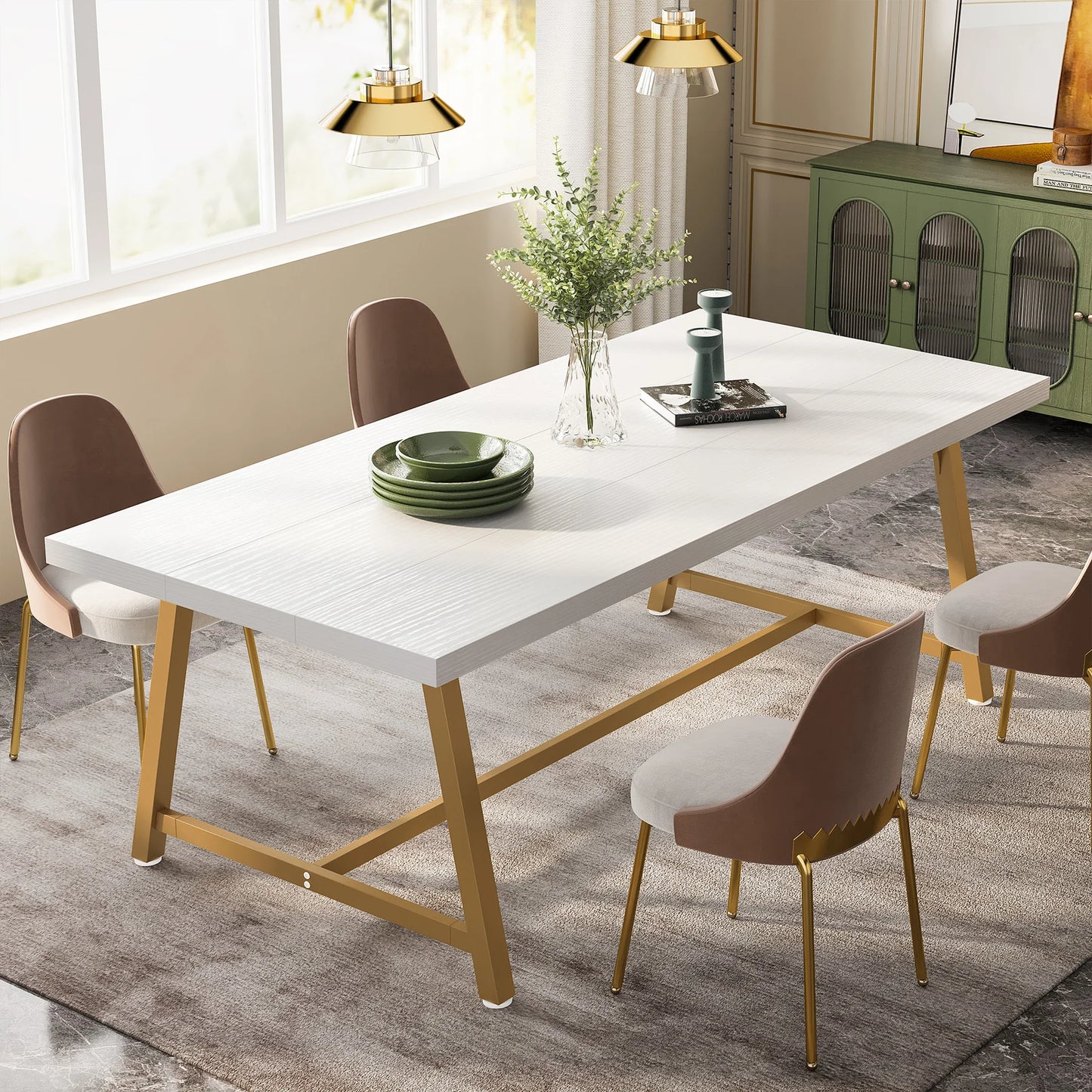 Tribesigns Dining Table for 8 People, 70.87" Rectangular Wood Kitchen Table - Loft&Timber