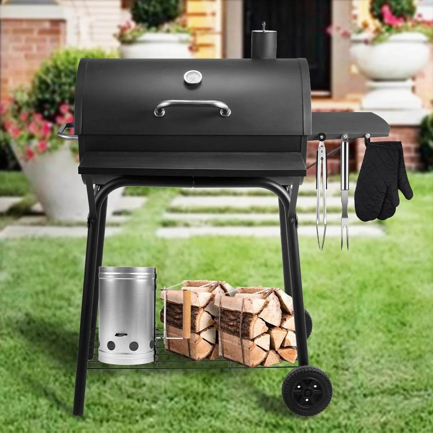 Charcoal Grills Outdoor BBQ Grill 30INCH Barrel Charcoal Grill with Side Table, Outdoor Backyard Camping Picnics - Loft&Timber