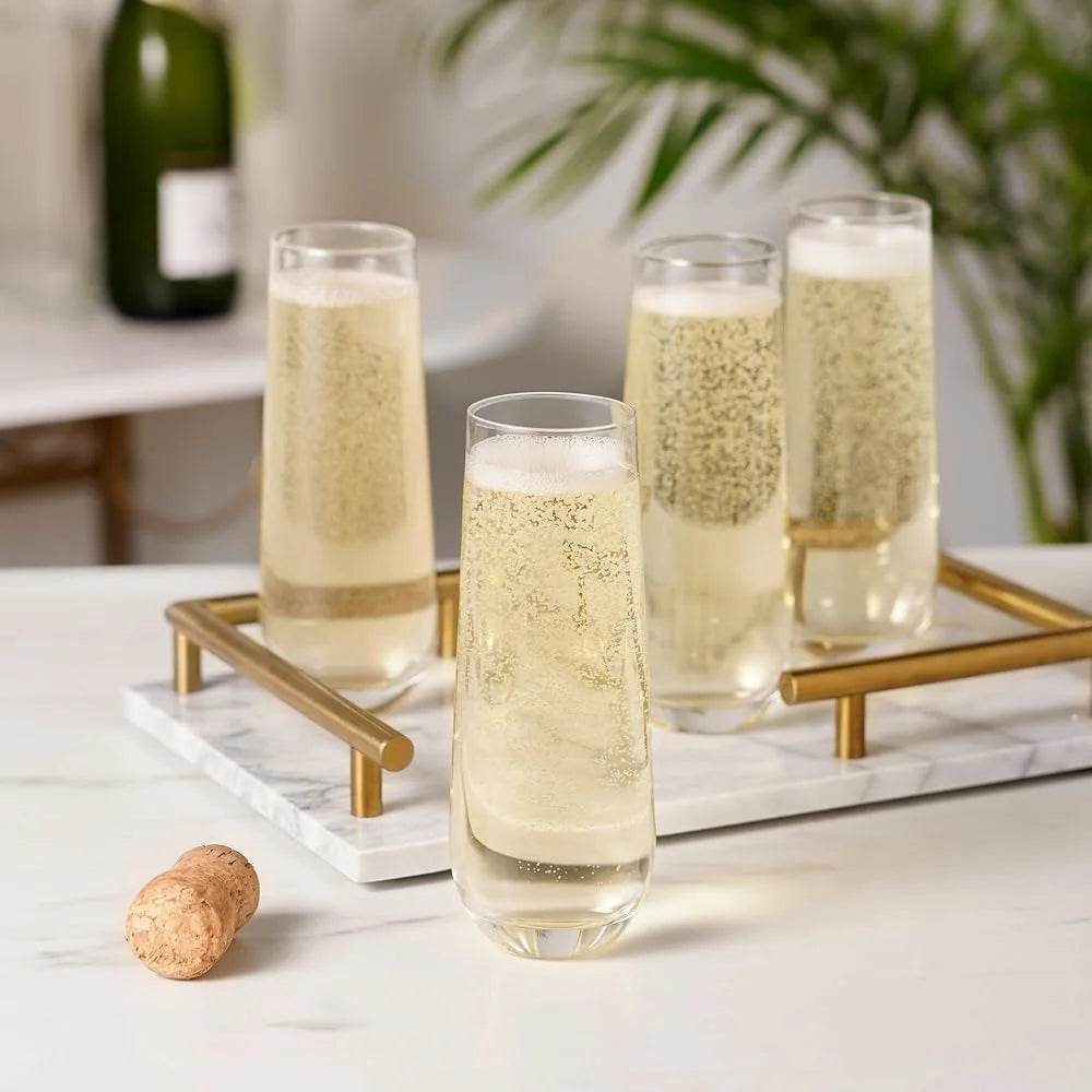 Stemless Champagne Flutes Set Durable Glass Drinking Cups - Loft&Timber