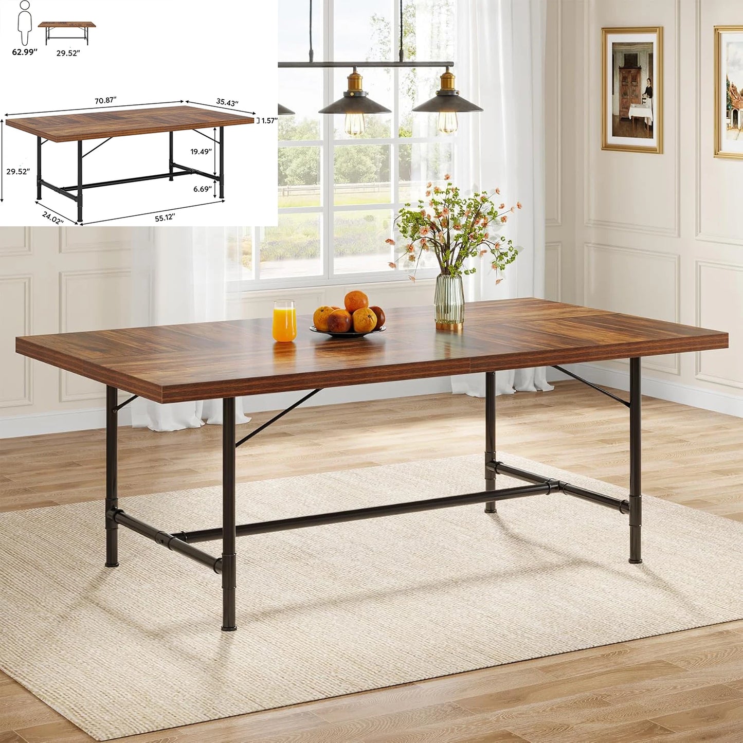 70.9" Large Dining Table for 6 to 8 - Loft&Timber