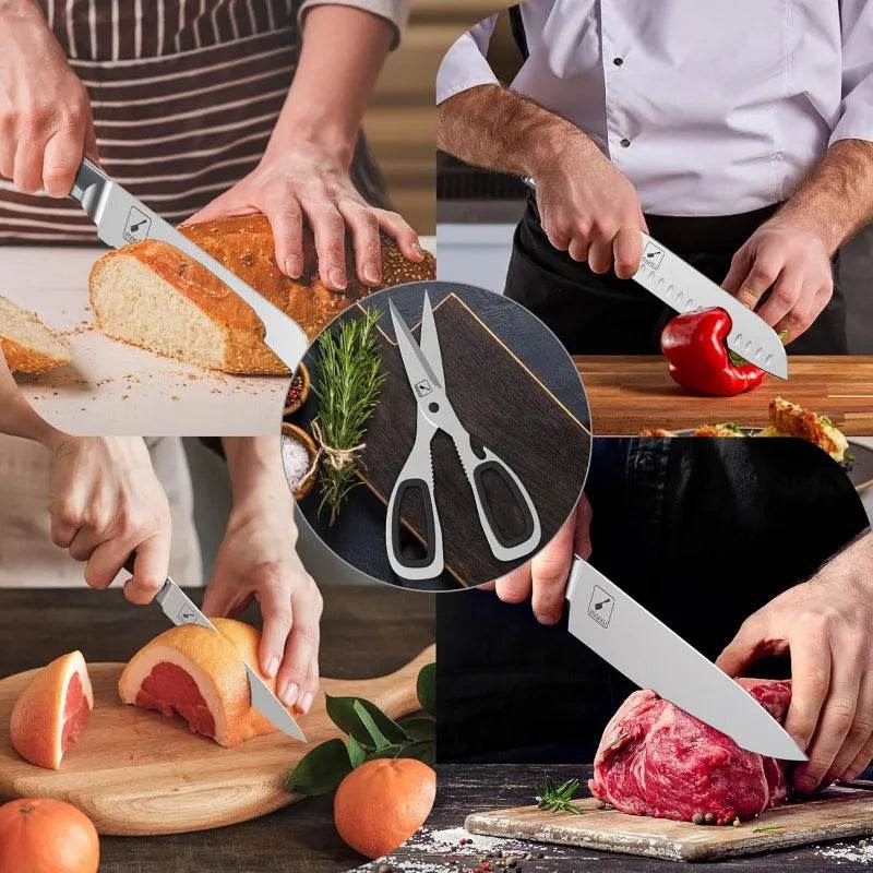 14 PCS Japanese Stainless Steel Kitchen Knife Set with Block - Loft&Timber