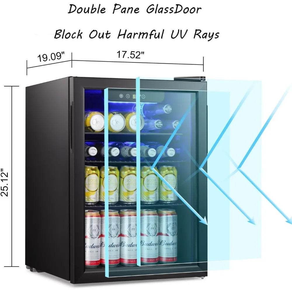 Beverage Refrigerator Cooler-85 Can Mini Fridge Glass Door - Loft&Timber