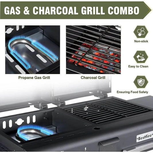 Dual Fuel Propane Gas Charcoal Grill Combo in Black - Loft&Timber