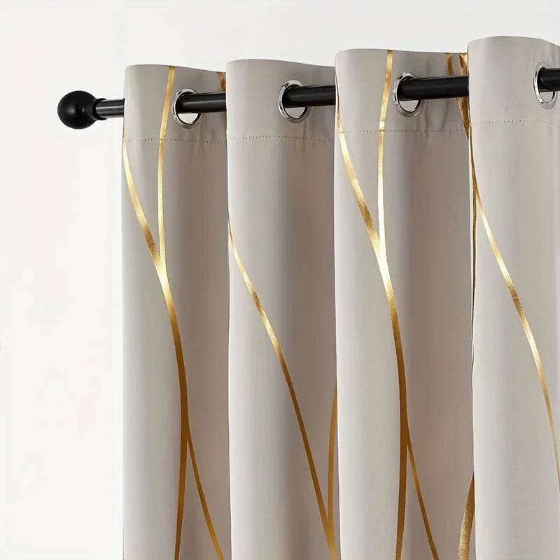 2Pcs Golden Wave &Circle Blackout Curtains Thermal Insulated - Loft&Timber