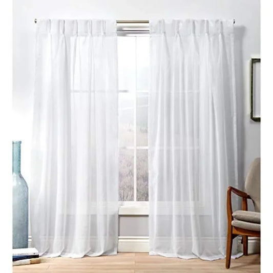 Penny Sheer Embellished Stripe Grommet Top Curtain Panel Pair, 108" Length, Winter White