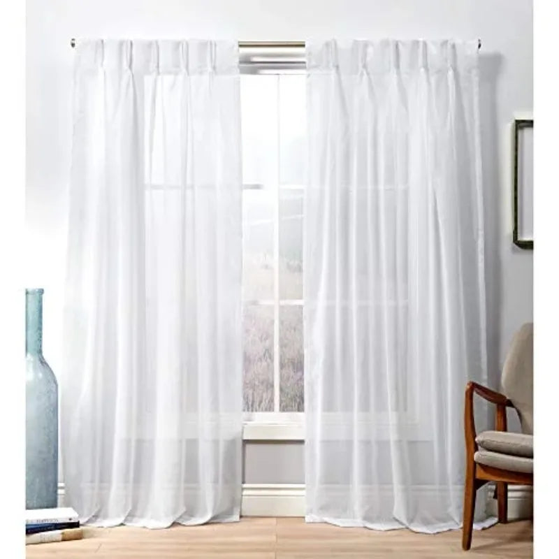 Penny Sheer Embellished Stripe Grommet Top Curtain Panel Pair, 108" Length, Winter White
