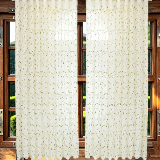 Elegant Floral Embroidered Sheer Window Curtains
