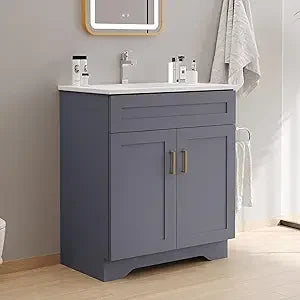 Compact 24-36 inch bathroom vanities with sink and storage drawers