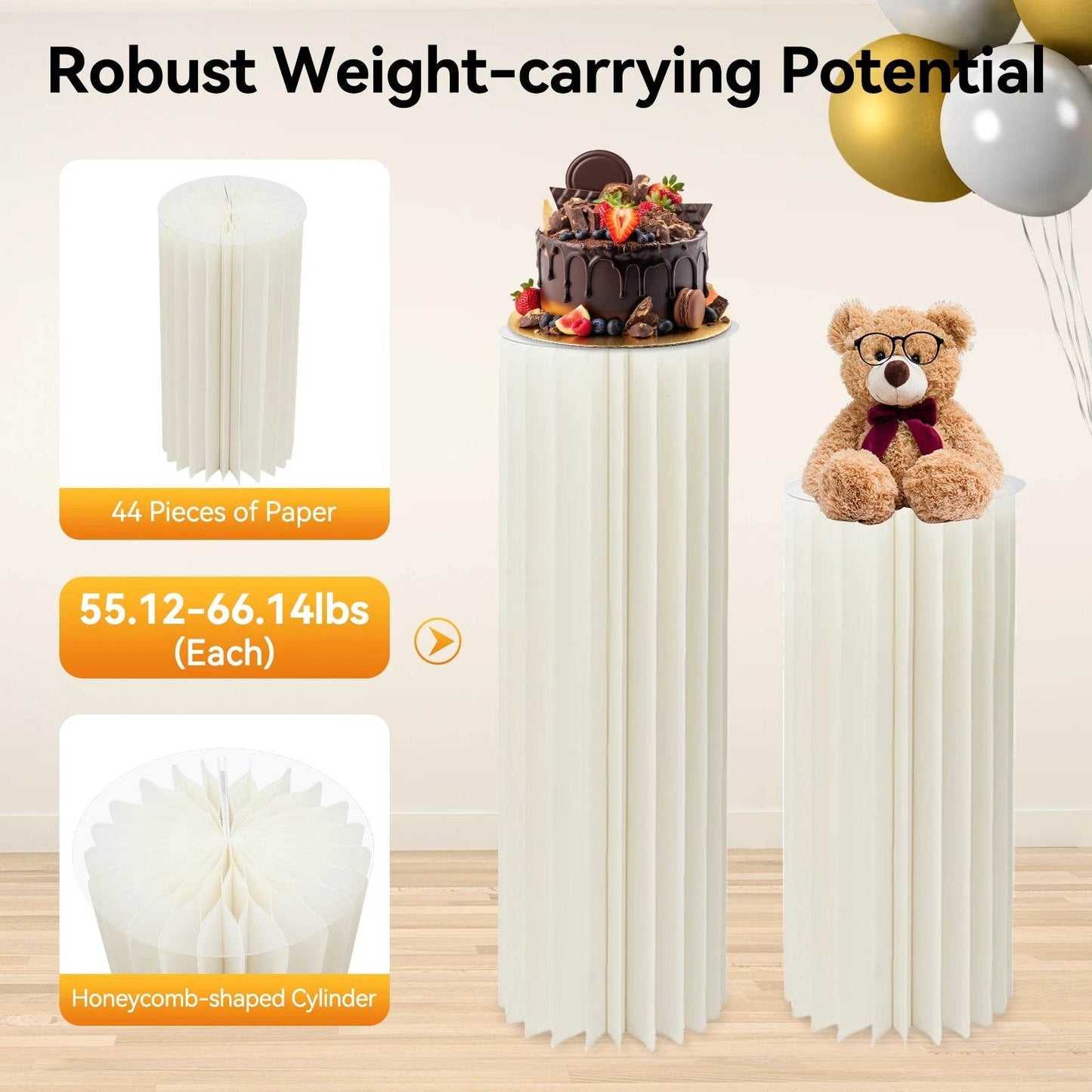3-Tier Cardboard Centerpiece Stands, 60cm 80cm 100cm - Loft&Timber