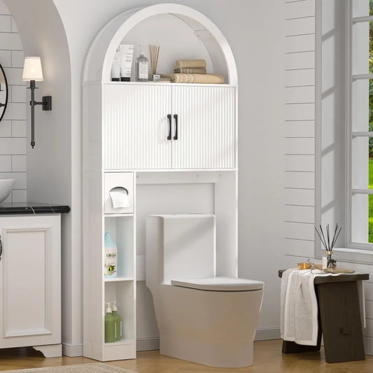 Freestanding Toilet Storage Cabinet with Arched Design for Bathroom Organization