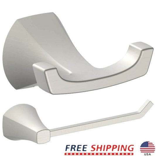 3-Piece Bathroom Hardware Set Satin Nickel Toilet Paper Holder Robe Hooks Wall-Mounted Easy Installation Durable Zinc Alloy Rust - Loft&Timber