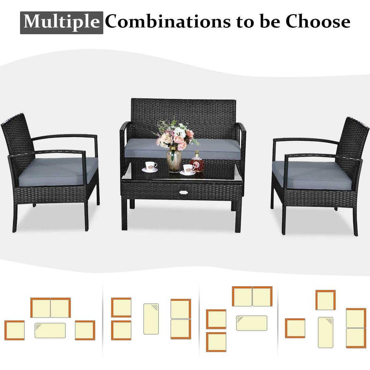 4 PCS Patio Rattan Furniture Set Garden Deck - Loft&Timber