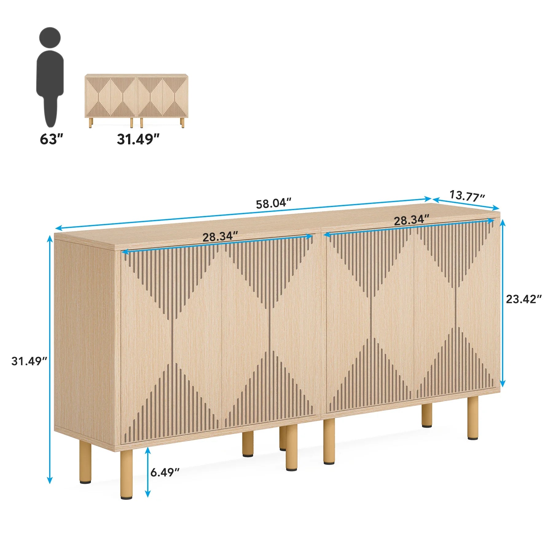 59" Tribesigns Modern Natural Storage Cabinet; Freestanding Floor Cabinet - Loft&Timber