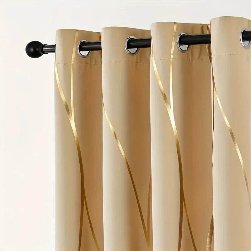 2Pcs Golden Wave &Circle Blackout Curtains Thermal Insulated - Loft&Timber