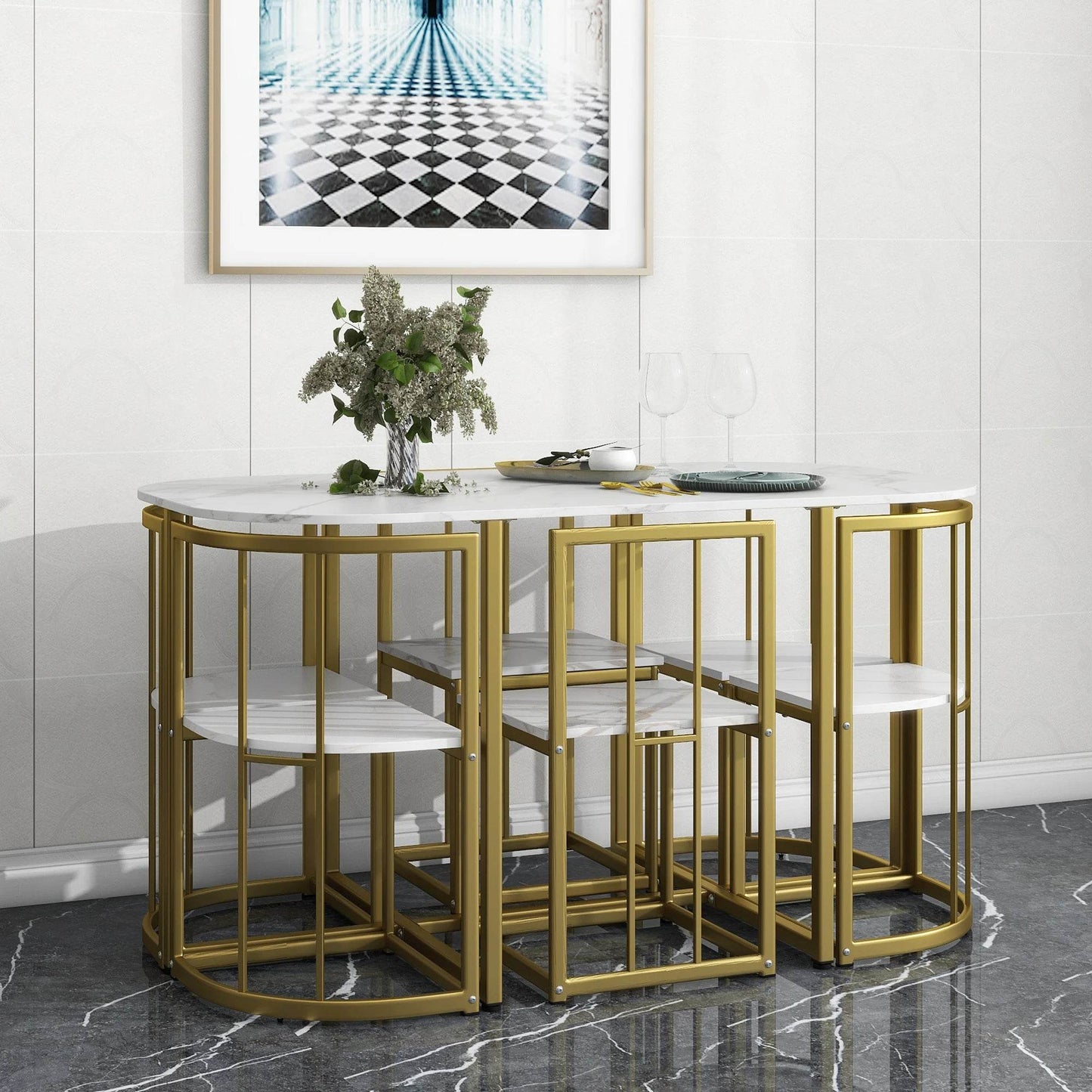 TOPMAX Modern 7-Piece Dining Table Set - Loft&Timber