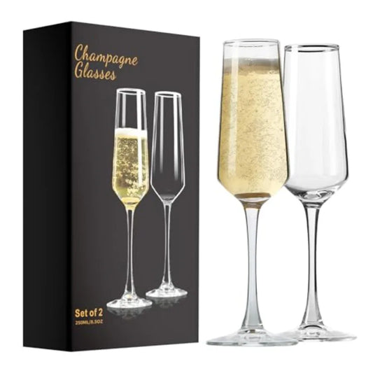 Champagne Flutes Set of 2 Elegant 8.5oz Glasses