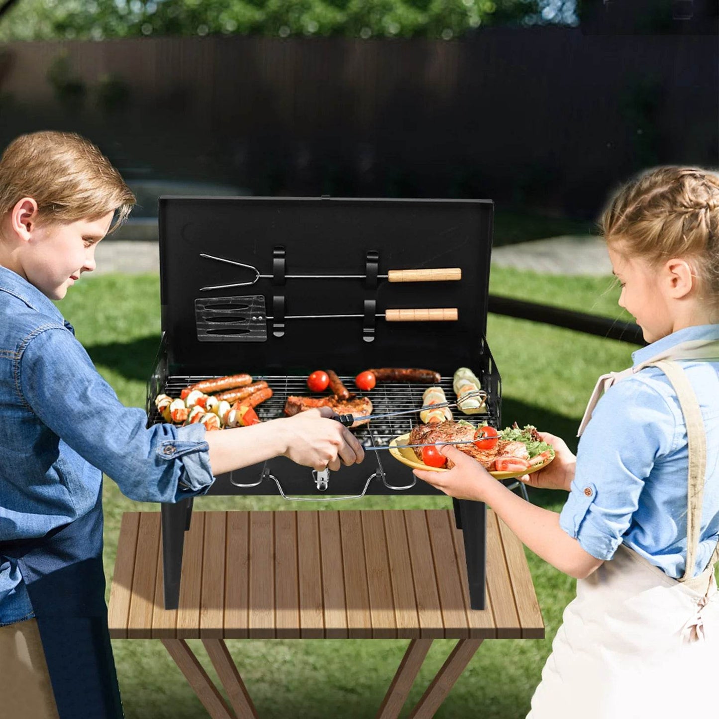 44*27*7cm Portable Square Charcoal Grill Black - Loft&Timber