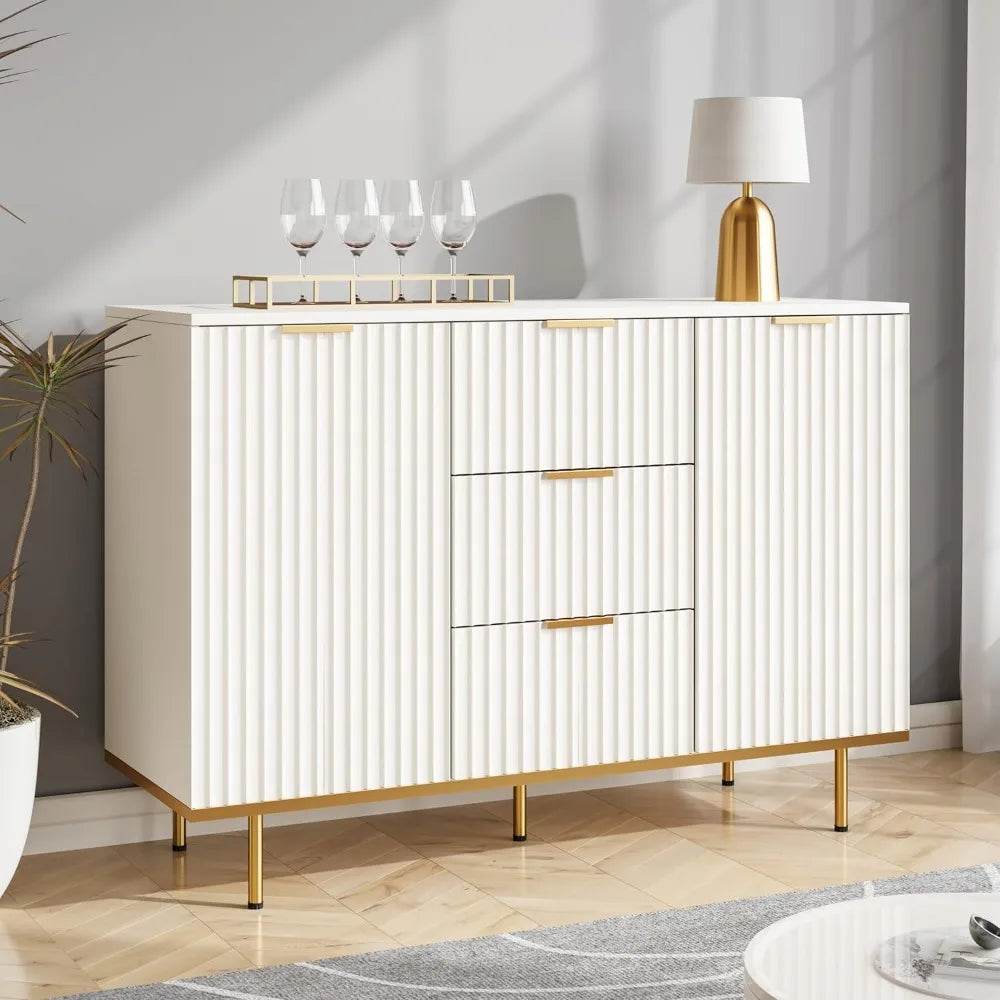 Fluted Sideboard Cabinet, 2 Door & 3 Drawer Design - Loft&Timber